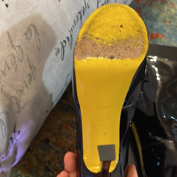 YSL AUTHENTIC Boots black patent high heeled booties with yellow soles! - Picture 5 of 13